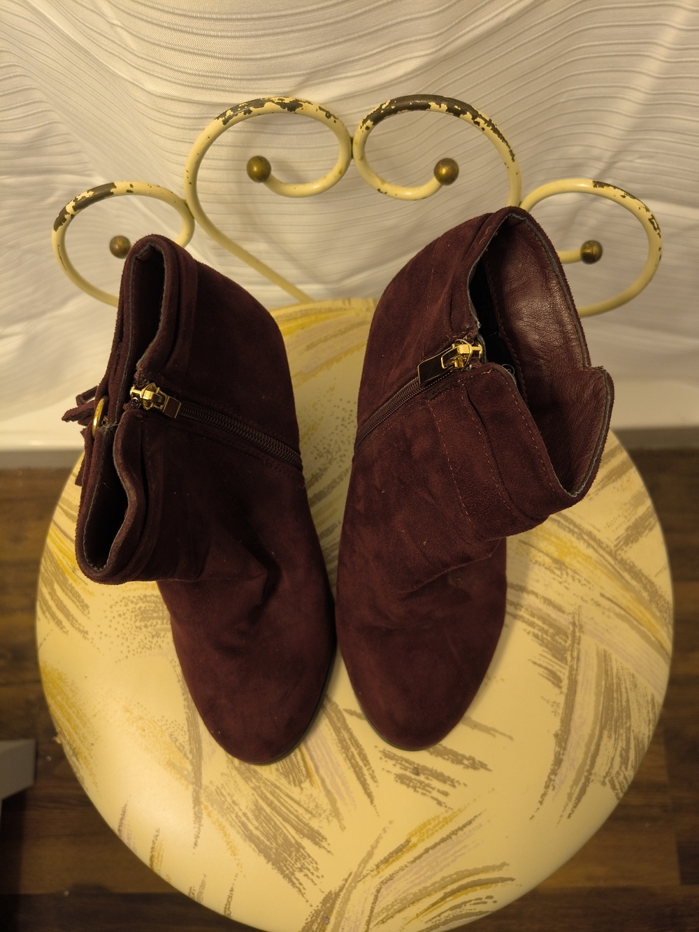 Suede Side-Zip Ankle Booties in Burgundy